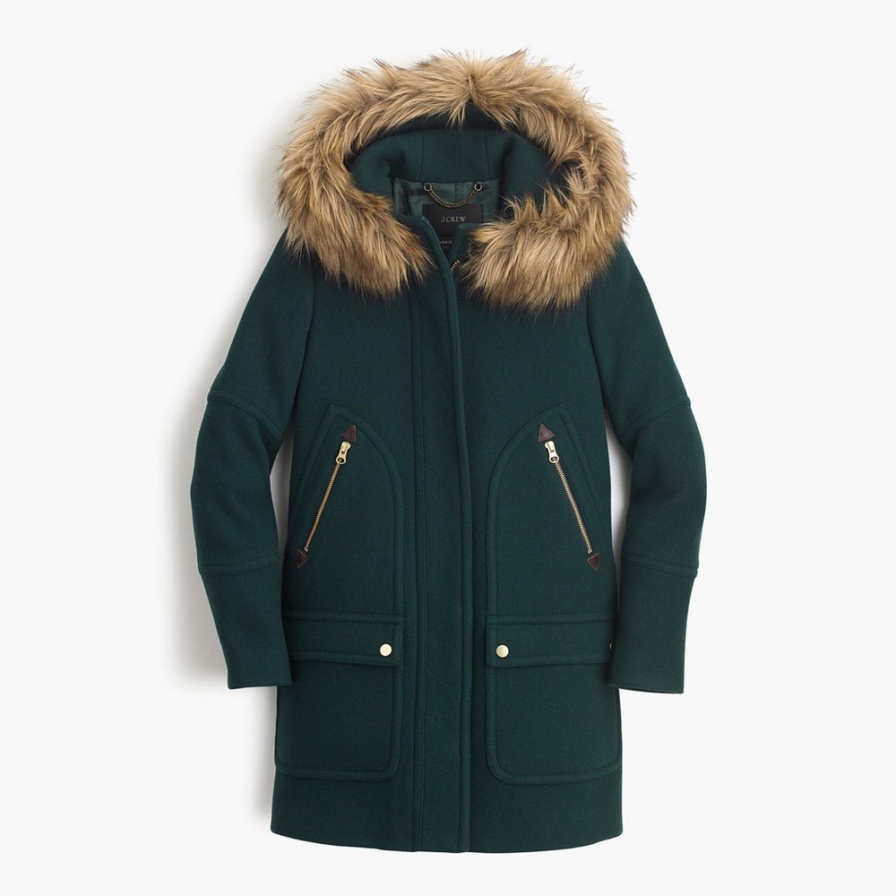 J.Crew Chateau Parka Wool Coat with Removable Hood in Dark Green